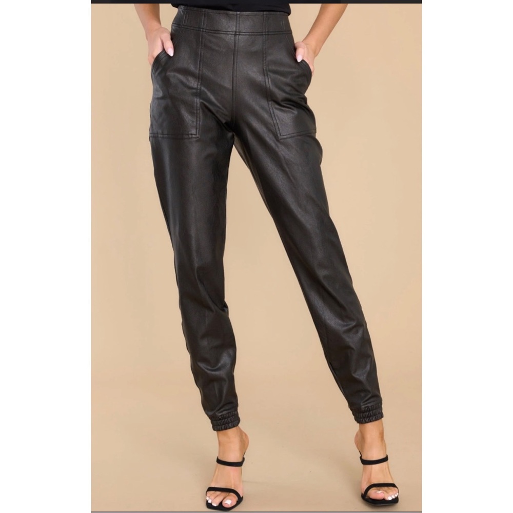 SPANX Black Faux Leather Jogger Pants